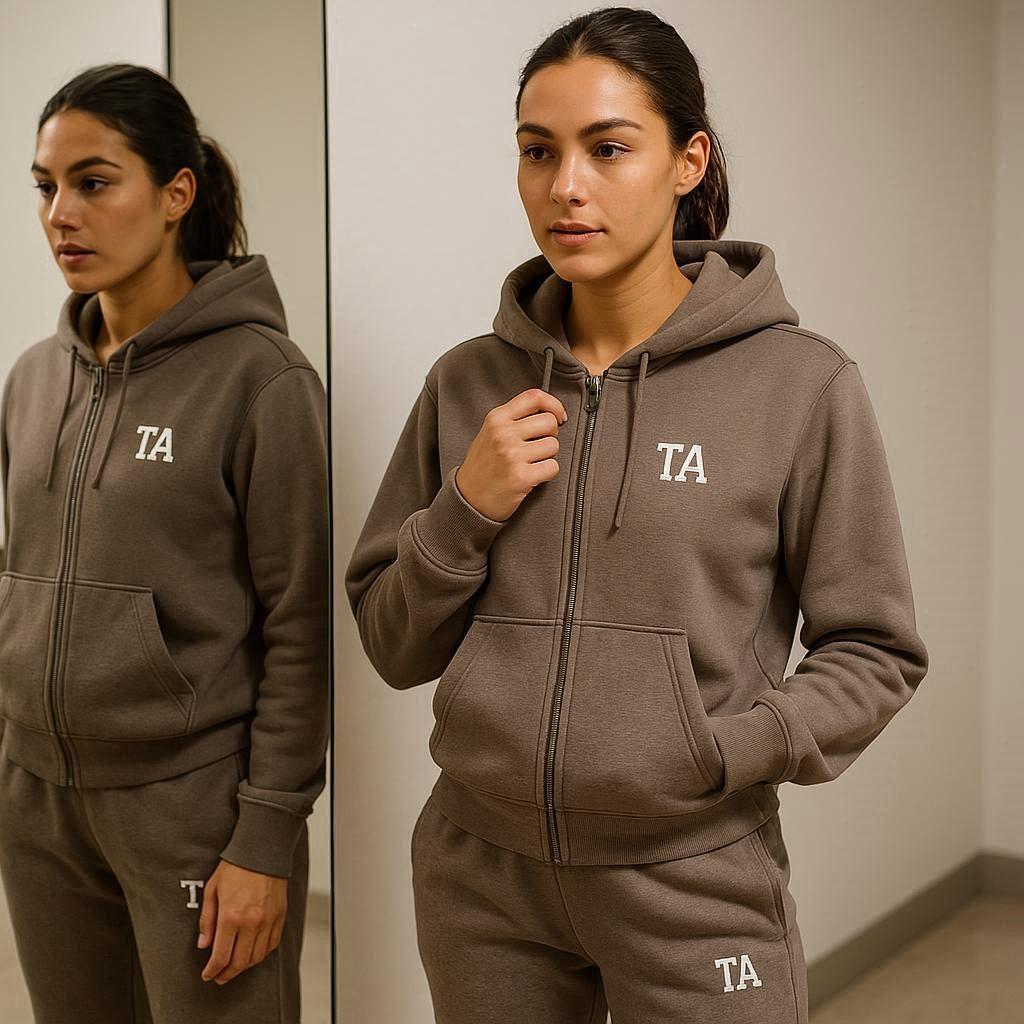 tuta jogging TA beige ricamata 100% cotone