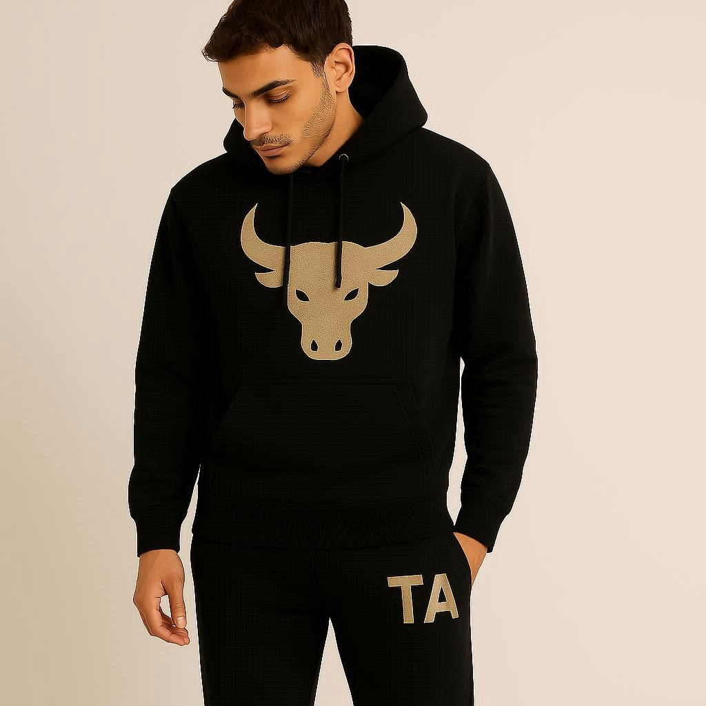 tuta jogging TA toro nera ricamata 100% cotone