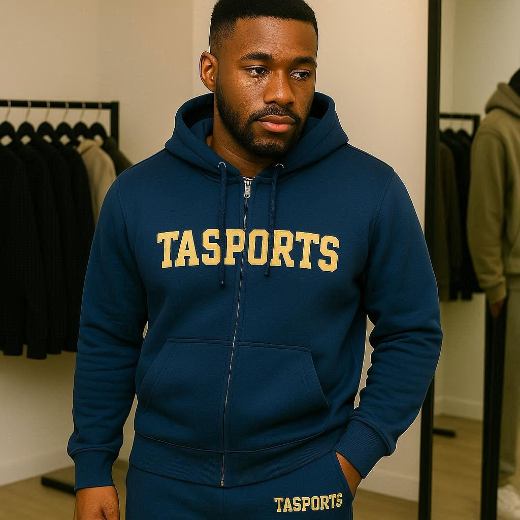 tuta jogging TASPORTS oro e blu ricamata 100% cotone